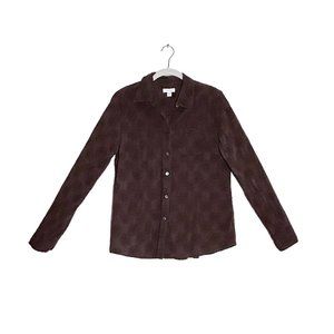 Charter Club Women's Paisley Stitched Button Up Shirt in Brown - Sz 10